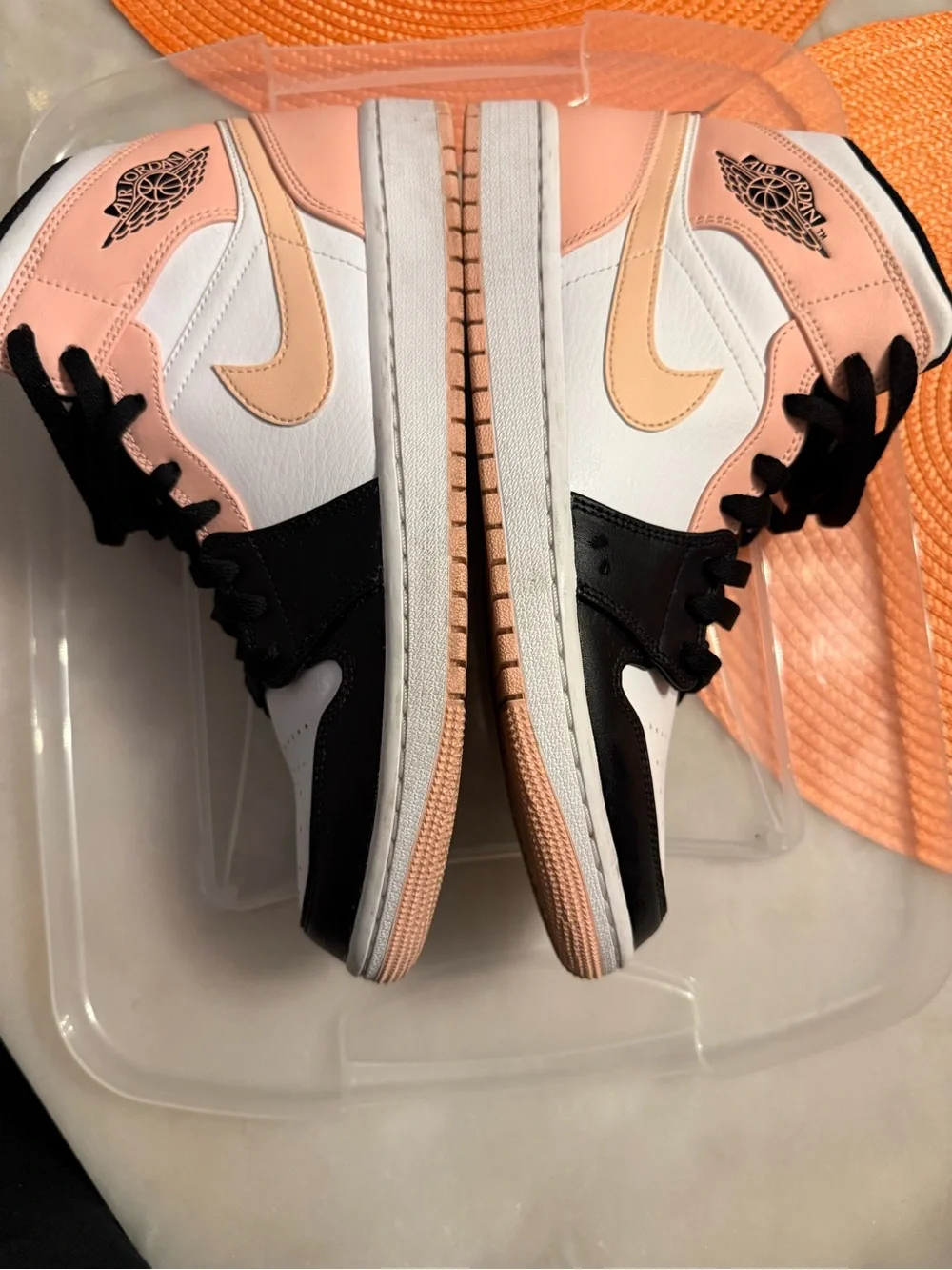 Jordan Mid-Top Sneakers in White, Black & Peach
